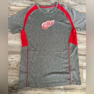 NHL Detroit Red Wings Gray & Red Logo Lightweight Performance Tee Size Medium